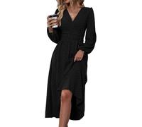CheChury Vestiti da Donna Casual con Maniche Lunghe a Pois Abito Autunno | Abito Midi con Linea ad A Vestito da Cocktail Maniche Lunghe Festa Inverno Elegante con Scollo a V e Pieghe in Vita