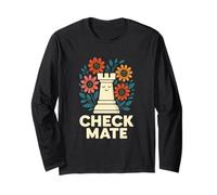 Check Mate Scacchi Fiore Grafica Divertente Arte Maglia a Manica