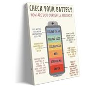 Check Your Battery Emotions Poster - Mental Health Feelings Chart for Wall Decor, Emoji Mood Meter for Bedroom, Kitchen, Classroom Calm Down Corner(Framed,12x18inch(30x45cm))