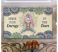 Check Your Energy - Zerbino per yoga, spirituale, multicolore, 45 x 75 cm, antiscivolo, a pelo alto, realizzato a macchina, cotone, gomma, rettangolare, per interni, pulito solo con macchie