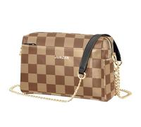 Checker Plaid Crossbody Piccole Borse Per Le Donne In Pelle Vegana Borsa Da Donna Impermeabile Borsa Da Viaggio Bianco Grigio Chiaro, Marrone cammello, 9.6" x 3.3" x 6.3"