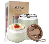 Chedin Bicchiere per cereali To Go con coperchio, in acciaio inox, 730 ml, a prova di perdite, con cucchiaio e coperchio, doppio strato, perfetto per lavoro (verde)