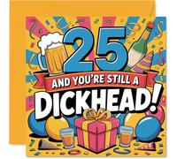 Cheeky 25th Birthday Card - Still a Legend at 25 - design multicolore audace con insulto giocoso - perfetto per un compagno che ama una risata - quadrato 145 mm, busta inclusa
