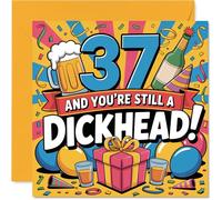 Cheeky 37° compleanno card - Outrageously Honest Banter - Bold multicolore party design con bevande e coriandoli - 145 mm quadrato, busta inclusa