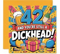 Cheeky 42° compleanno card - Turning 42 and Still Winding Everyone Up - design multicolore audace con grafica giocosa - 145 mm quadrato, busta inclusa