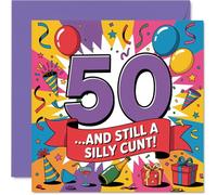Cheeky 50th Birthday Card - Bold Laughs at 50 - vivace design multicolore con grafica giocosa - 145 mm quadrato, busta inclusa