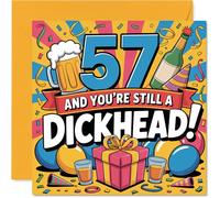 Cheeky 57th Birthday Card - Outrageously Funny at 57 - Design multicolore audace con insulto giocoso - Perfetto per il bambino grande della tua vita - quadrato da 145 mm, busta inclusa