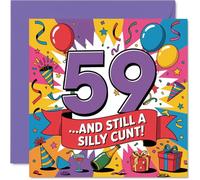 Cheeky 59th Birthday Card - Bold Laughs at 59 - Bright Balloons and Confetti Party Design - Outrageously Cheeky Banter for the Big Day - 145 mm quadrato, busta inclusa