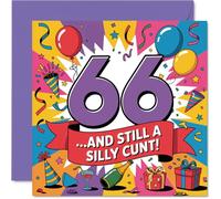 Cheeky 66th Birthday Card - Still Cracking Up at 66 - Design multicolore audace con allegre vibrazioni di festa - per chi ama un po 'di malizia - 145 mm quadrato, busta inclusa