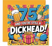 Cheeky 75th Birthday Card - Still Causing Mischief at 75 - design audace e luminoso con uno slogan sfacciato - 145 mm quadrato, busta inclusa
