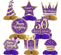 Cheereveal 8 decorazioni per il 50° compleanno, in oro viola, centrotavola a nido d'ape per tavoli per 50° compleanno, per donne, cinquant'anni, decorazioni per feste di compleanno