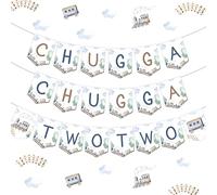 Cheereveal Chugga Chugga Two Two Birthday Striscione, Treno 2° Compleanno, Choo Choo I'm Two Bunting Sign, Ferrovia Steam Second Bday Party Decorazioni