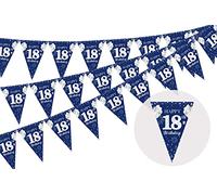 Cheereveal Confezione da 3 bandierine per 18° compleanno, 36 bandierine triangolari, blu navy e argento, decorazioni per ragazzi e ragazze, forniture per anniversario