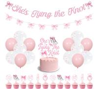 Cheereveal Decorazioni per feste di addio al nubilato con fiocco rosa, lei sta legando il nodo decorazione per doccia nuziale, lei sta legando il nodo topper per torta banner palloncini, fiocco tema