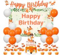Cheereveal Decorazioni per feste di compleanno volpe, palloncini per banner di compleanno volpe, sfondo di buon compleanno volpe bosco, giungla animale tema compleanno baby shower forniture per feste