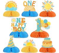 Cheereveal Decorazioni per il 1° compleanno per ragazzo, 8 pezzi centrotavola a nido d'ape One Happy Boy, decorazioni da tavolo a tema sole bohémien, a tema retrò a tema sole, 1° compleanno, baby