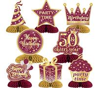Cheereveal Decorazioni per il 50° compleanno, oro bordeaux, 8 pezzi centrotavola a nido d'ape per tavoli per 50° compleanno, decorazioni per feste di compleanno per donne, cinquant'anni