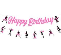 Cheereveal Gym Alles Gute zum Geburtstag Banner Schwarz Pink Health Ghirlanda Pesi, Fitness Themenparty Decorazioni per Bodybuilding Ragazze Compleanno Baby Doccia Party Accessori