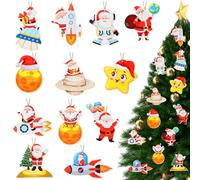 Cheereveal Ornamenti in legno da appendere allo spazio, Natale luna razzo UFO appeso alberi decorazioni per la casa, legno vacanze invernali Capodanno spazio partito forniture
