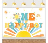 Cheereveal Sun Theme 1st Birthday Backdrop, 1,5 x 2,1 m One Happy Boy First Trip Around The Sun Decorazioni per Neonato di un anno Primo Compleanno Forniture per feste