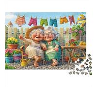 Cheerful Elderly Couple Jigsaw Puzzle Educational Game: Two Grandmas on Bench for Adults Teens Age 12 Years Up 70x50cm/1000pcs