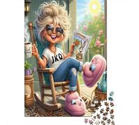Cheerful Elderly Woman 1000 Pezzi Cartone Opaco Cool Grandma with Slippers Puzzle Per Adolescenti Incastro Preciso Serata Giochi Regalo Compleanno 38x26cm/1000pcs