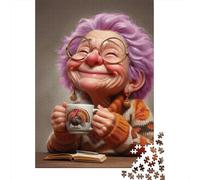 Cheerful Elderly Woman 1000 Pezzi Cartone Spesso Smiling Grandma with Mug Puzzle Per Adolescenti Cartone Solido Attività Senza Schermo Regalo Compleanno 38x26cm/1000pcs