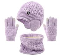Cheerful Mario 4-10 Anni Set di Cappello Scaldacollo e Guanti per Bambina Fodera in Fleece Berretto con Cuffia Guanti a Schermo Tattile Viola