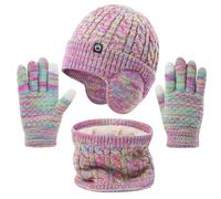 Cheerful Mario 4-10 Anni Set di Cappello Scaldacollo e Guanti per Bambina Fodera in Fleece Berretto con Cuffia Guanti a Schermo Tattile Multicolore
