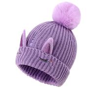 Cheerful Mario Cappello Bimba Invernale Berretto a Maglia per Bambina 3-9 Anni con Pom Pom Caldo Cappelli Fodera in Pile Morbido Carino Viola-A