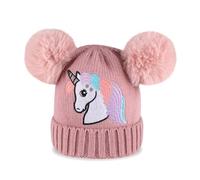 Cheerful Mario Cappello Bimba Invernale Berretto a Maglia per Bambina 3-9 Anni con Pom Pom Caldo Cappelli Fodera in Pile Morbido Carino Rosa-C