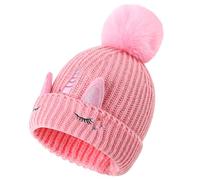 Cheerful Mario Cappello Bimba Invernale Berretto a Maglia per Bambina 3-9 Anni con Pom Pom Caldo Cappelli Fodera in Pile Morbido Carino Rosa-A