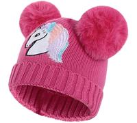 Cheerful Mario Cappello Bimba Invernale Berretto a Maglia per Bambina 3-9 Anni con Pom Pom Caldo Cappelli Fodera in Pile Morbido Carino Fucsia C