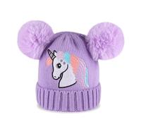 Cheerful Mario Cappello Bimba Invernale Berretto a Maglia per Bambina 3-9 Anni con Pom Pom Caldo Cappelli Fodera in Pile Morbido Carino Viola C