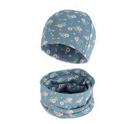Cheerful Mario Cotone Berretto e Sciarpa Scaldacollo Coordinati per Bambini Modello Carino Neonato Cappello y Sciarpa Blu Fiore 9-24 mesi