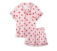 Cheerful Mario Satino Pigiami Due Pezzi per Bambina Maniche Lunghe Pyjamas Ragazza Sottile e Liscia Come la Seta Rosa-C 6-7 Anni