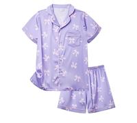 Cheerful Mario Satino Pigiami Due Pezzi per Bambina Maniche Lunghe Pyjamas Ragazza Sottile e Liscia Come la Seta Viola-B 14-15 Anni