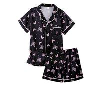 Cheerful Mario Satino Pigiami Due Pezzi per Bambina Maniche Lunghe Pyjamas Ragazza Sottile e Liscia Come la Seta Nero 8-9 Anni