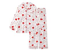 Cheerful Mario Satino Pigiami Due Pezzi per Bambina Maniche Lunghe Pyjamas Ragazza Sottile e Liscia Come la Seta Cuore 14-15 Anni