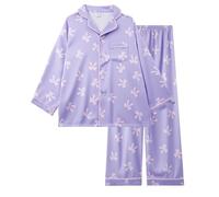 Cheerful Mario Satino Pigiami Due Pezzi per Bambina Maniche Lunghe Pyjamas Ragazza Sottile e Liscia Come la Seta Viola 8-9 Anni