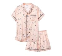 Cheerful Mario Satino Pigiami Due Pezzi per Bambina Maniche Lunghe Pyjamas Ragazza Sottile e Liscia Come la Seta Rosa-B 8-9 Anni