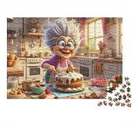 Cheerfulrandmother Baking Puzzle da 1000 pezzi Cartoonrandma Baking Cake Adulti dai 12 anni in su Gioco educativo Decorazione per la casa Sfida Alta difficoltà Compleanno maschile e femminile 52x38cm