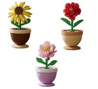 Cheerix Set di 3 pezzi di mattoncini per bonsai, fiori e mattoni, collezione botanica, mini fiori, decorazione botanica, mattoni da costruzione, giocattoli, decorazione per la casa