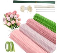 Cheerix Set di 400 pulitori per pipa per fai da te, set di 4 colori di filo di ciniglia con 20 fili verdi per fai da te, nastro adesivo, manuale, stami