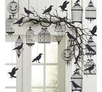 Cheerland Glitter Nero Corvo Gabbia Streamer Set Halloween Decorazione Del Partito Uccello Banner Ghirlanda Infestante Costume Sfondo Nuziale Festa di Compleanno Adesivo Sfondo