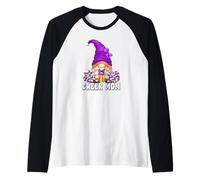 Cheerleading Mom GNOME with Purple Pom Poms for Cheer Mom Maglia con Maniche Raglan