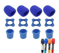 Cheerock Kit di 4 protezioni per microfono senza fili blu, con anello in silicone anti-oscillazione, supporto per asta inferiore, copertura in schiuma antivento per microfono KTV