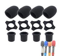 Cheerock Kit di 4 protezioni per microfono senza fili, senza fili, con anello in silicone anti-oscillazione, supporto per asta inferiore, copertura in schiuma per KTV Mic Device