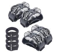 Cheerock Set di 4 tamburelli per piedi con cinghie magiche regolabili, strumento a percussione con sonagli in acciaio argentato, adatto a tutte le dimensioni dei piedi, ideale per suonare la batteria