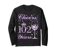Cheers to 102 Years Old Women Purple Crown 102 ° Compleanno Maglia a Manica